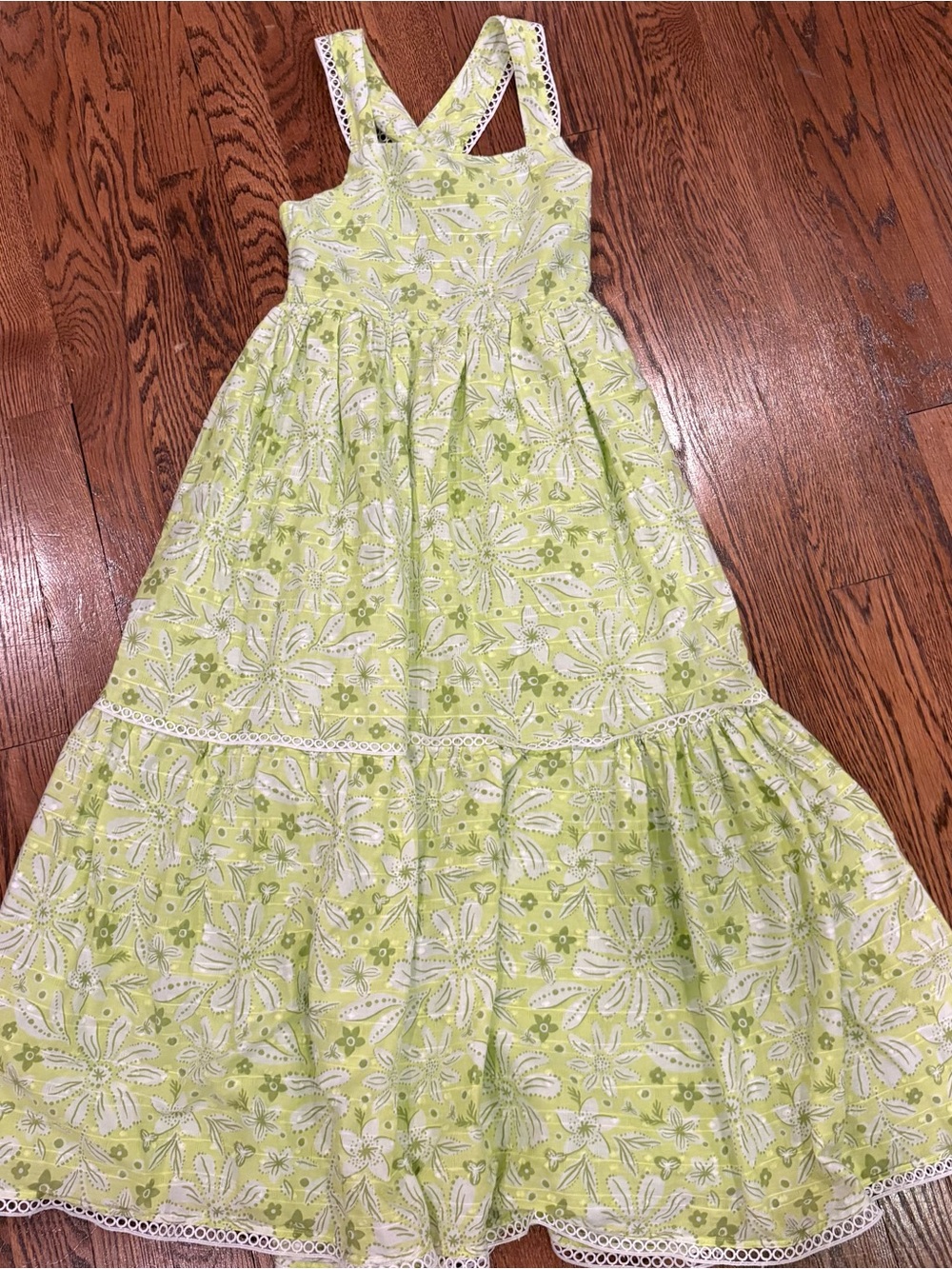 Joie Lime Green and White Floral Tiered Sundress